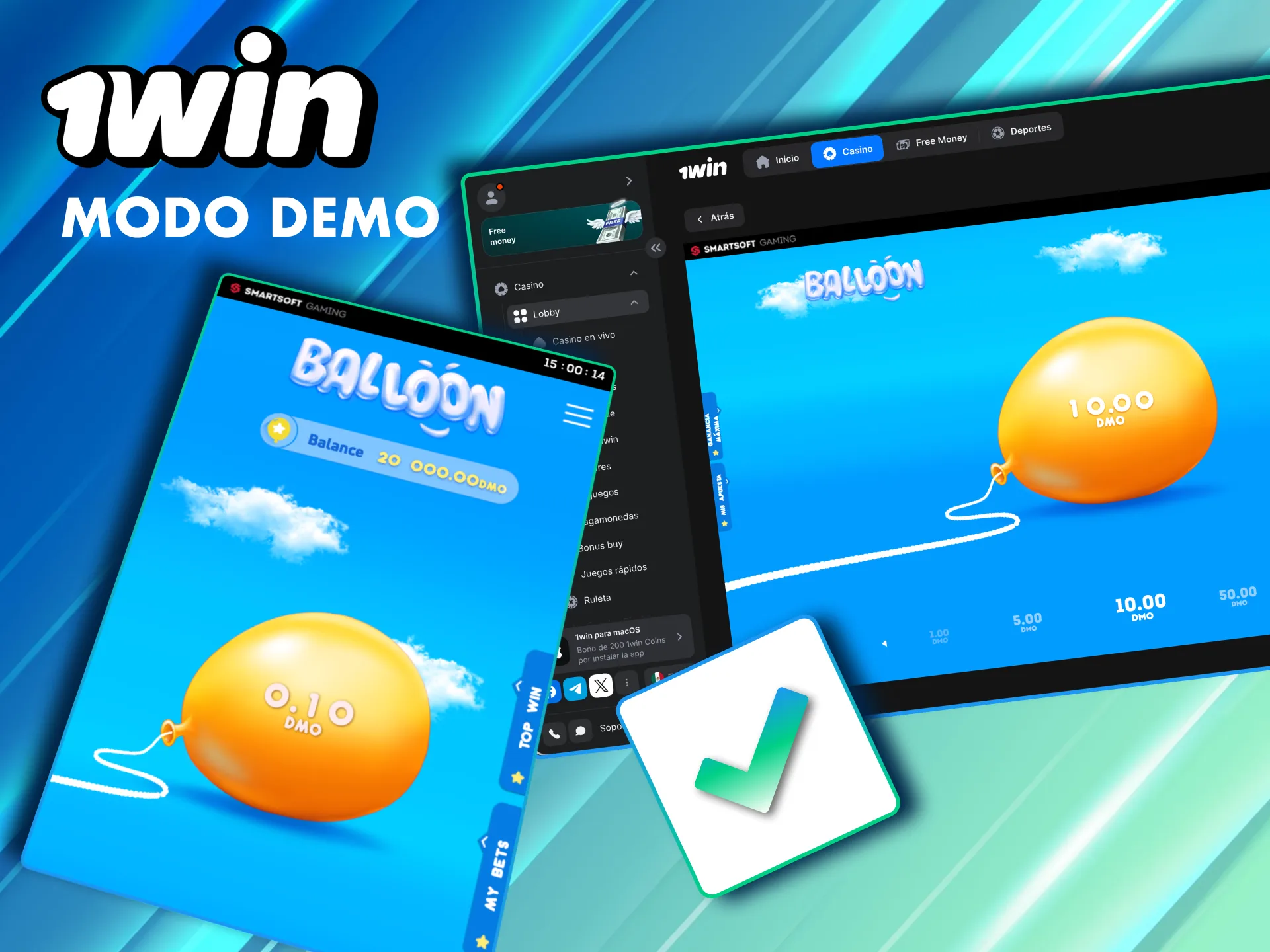 1Win México ofrece Balloon demo para aprender a retirar antes de que explote el globo.