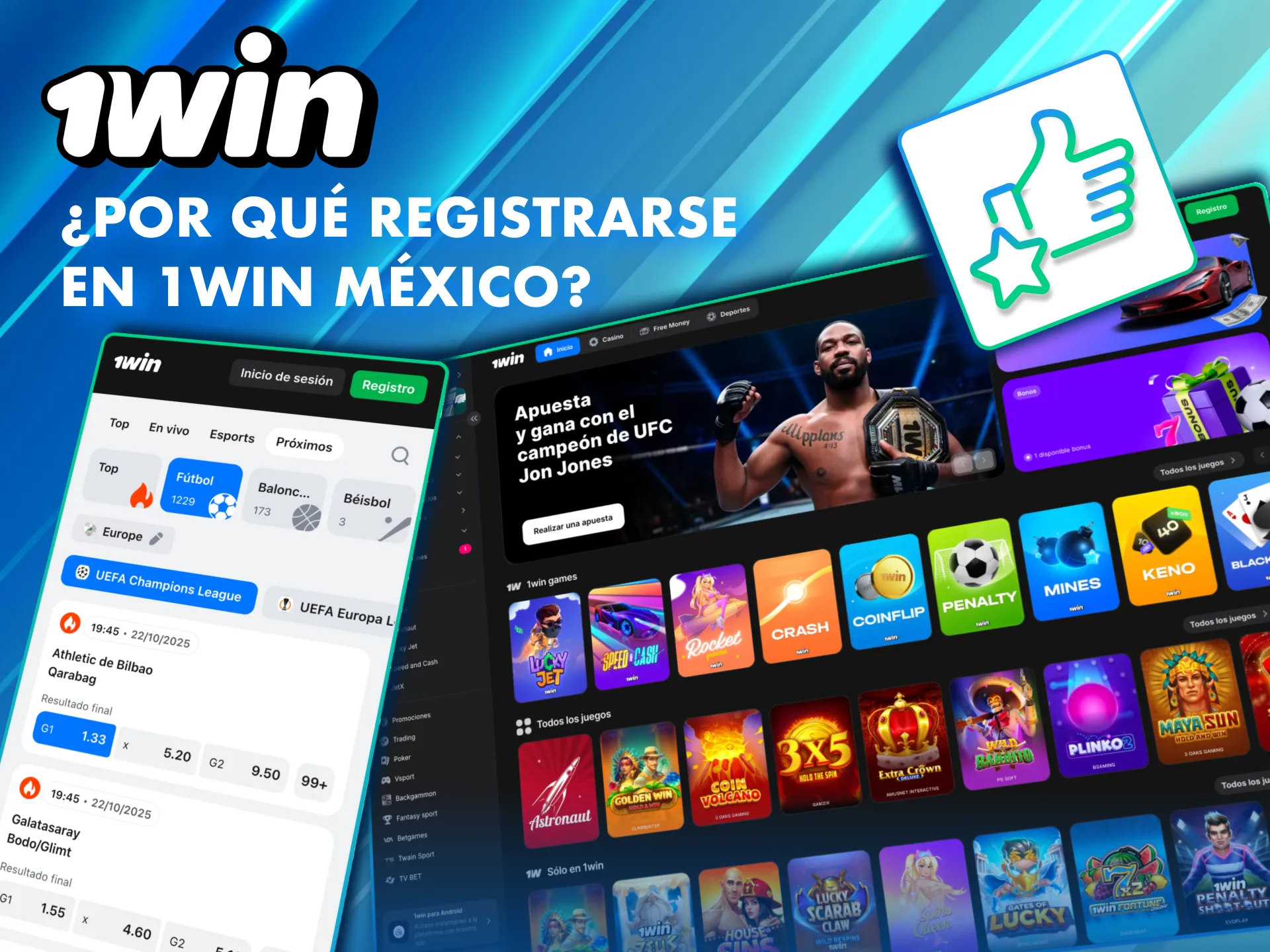 Razones para registrarte en 1Win México y acceder a todas sus secciones.