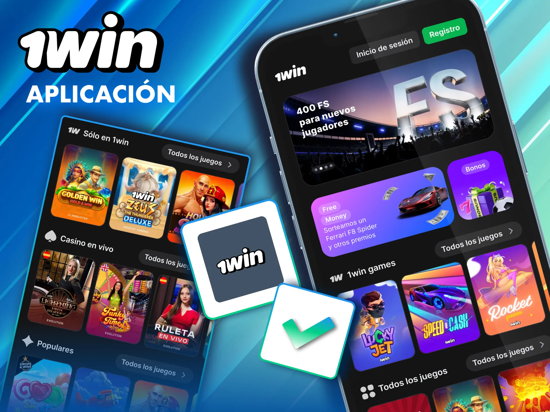 App de 1Win México con transmisiones en vivo y estadísticas.