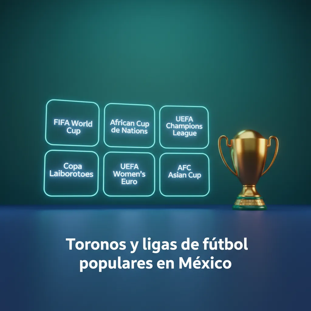 Infografía de torneos y ligas de fútbol en México: Liga MX, Mundial, Champions y mercados de apuestas.